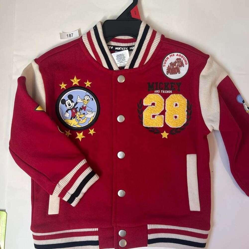 Disney Mickey Mouse Varsity Jacket Size 2T/NP2 Red Fleece Bomber